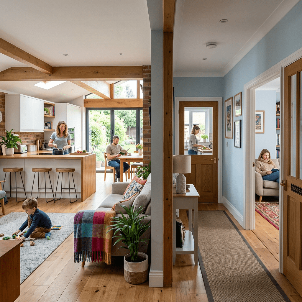 Open and closed plan interior comparison scene