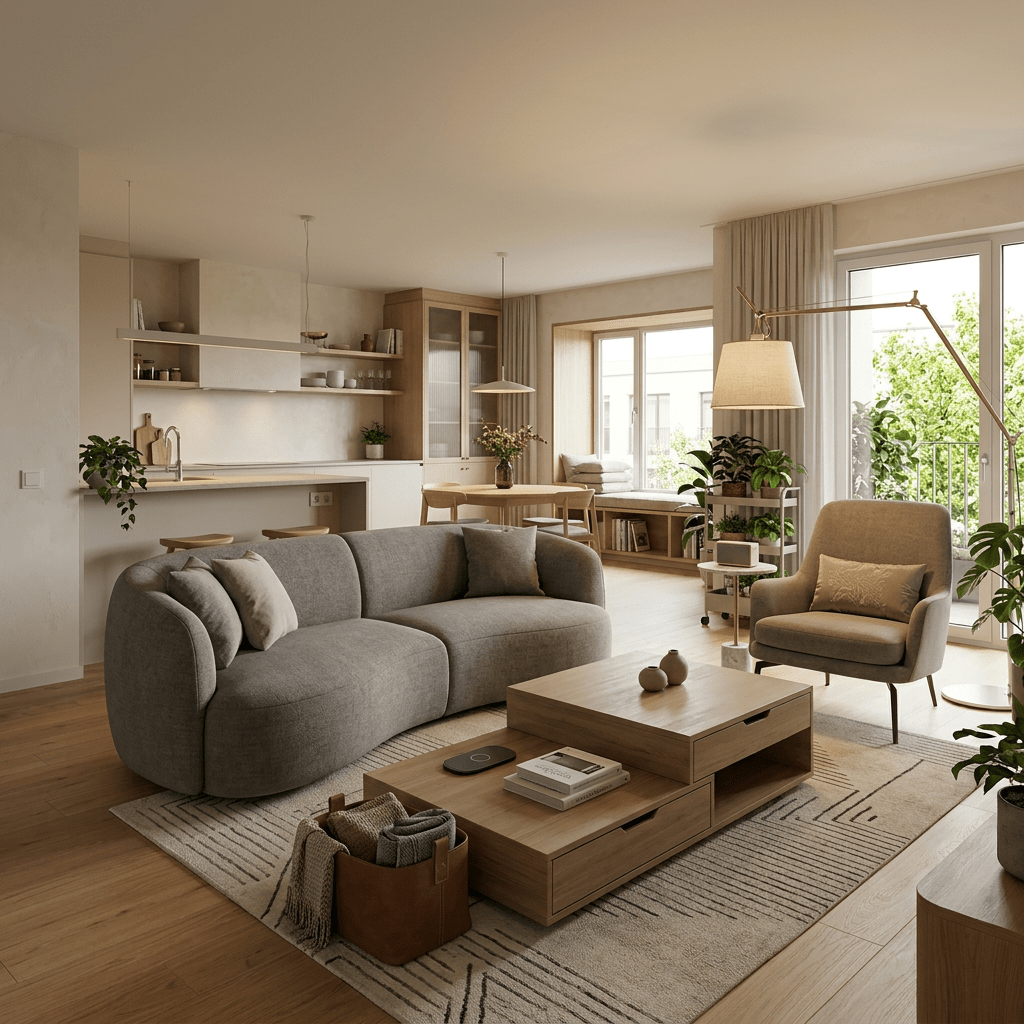 Elegant functional living space optimized layout details